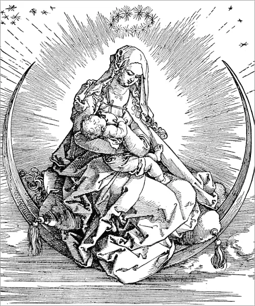 VIRGIN IN GLORY. Woodcut, 1511, by Albrecht Durer