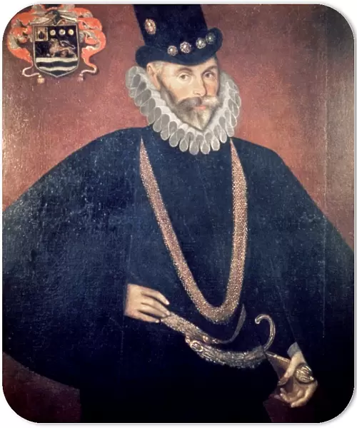 SIR JOHN HAWKINS (1532-1595). English admiral. Oil on canvas by an unknown artist