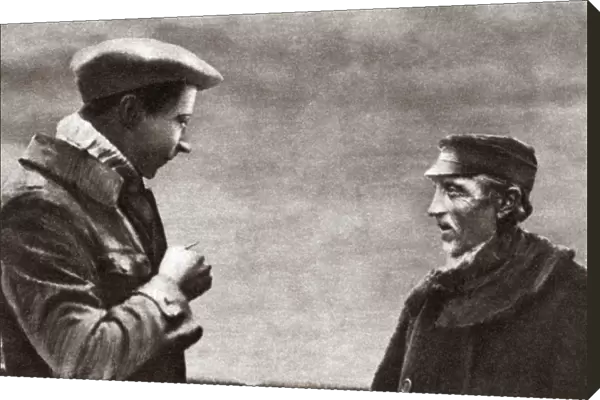 WORLD WAR I: THE EX-KAISER. German ex-Kaiser Friedrich Wilhelm speaking to a fisherman