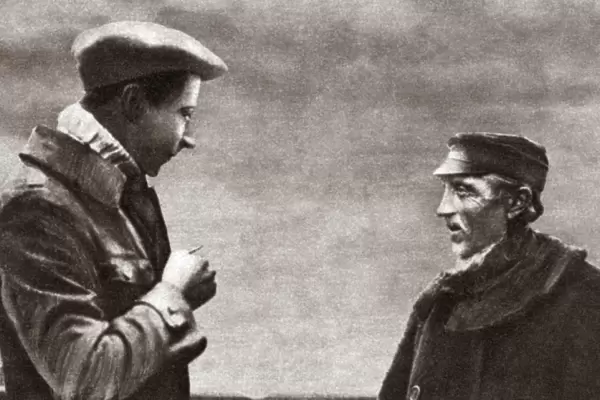 WORLD WAR I: THE EX-KAISER. German ex-Kaiser Friedrich Wilhelm speaking to a fisherman