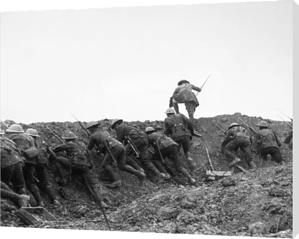 WORLD WAR I: SOMME, 1916. Allied troops going over the top, or advancing over
