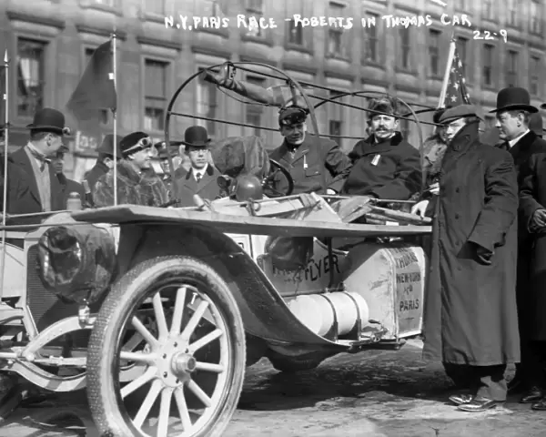 AUTOMOBILE RACE, 1908. George Schuster (in car, left) and Montague Roberts, the