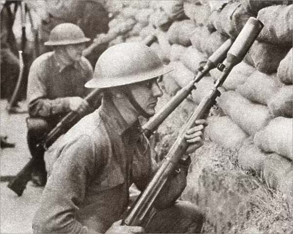 WORLD WAR I: RIFLE GRENADES. Allied soldiers with rifle grenades, which were fired