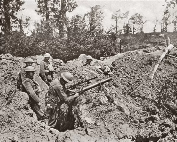 WORLD WAR I: TRENCH. Allied troops in a hastily dug trench during World War I. Photograph