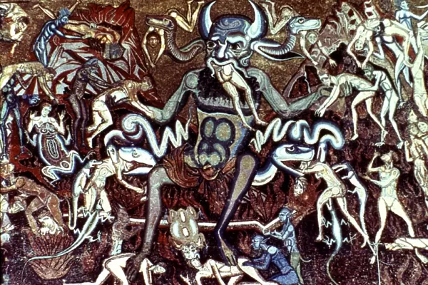 HELL AND DAMNATION. Detail of mosaic, late 13th century, from cupola of Baptistry in Florence