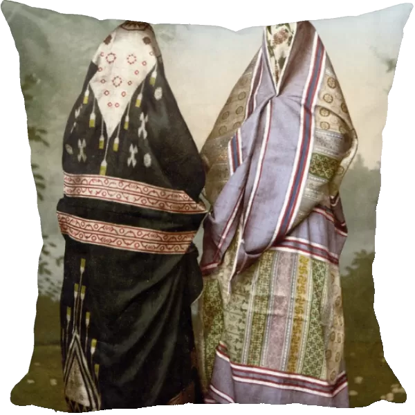 MUSLIM WOMEN, c1895. Two Muslim women in concealing burkas worn in public. Photochrome