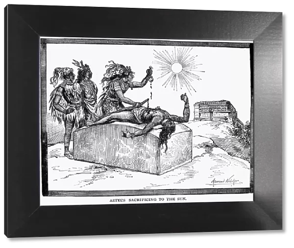 MEXICO: AZTEC SACRIFICE. Aztecs Sacrificing to the Sun. Drawing, late 19th century