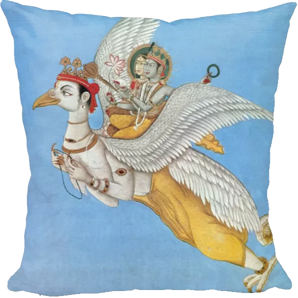 INDIA: GARUDA, c1780. Ramayana myth: Rama (Vishnu) and his wife Sita (Lakshmi) riding on Garuda