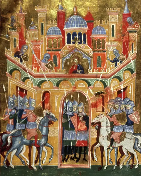 FIRST CRUSADE, 1099. European knights capture Jerusalem in this fanciful manuscript