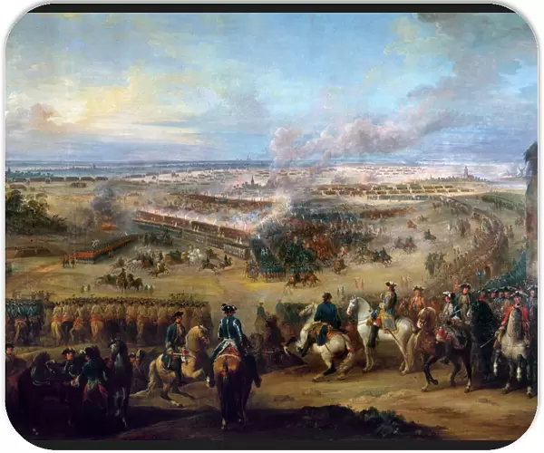 BATTLE OF FONTENOY, 1745. Marshal Maurice de Saxe leads French forces against the