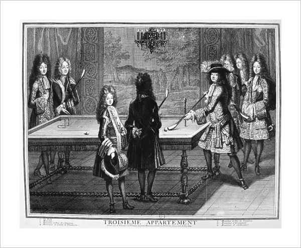 FRANCE: COURT LIFE, 1690s. Playing billiards while waiting in The Third Room of the Apartments