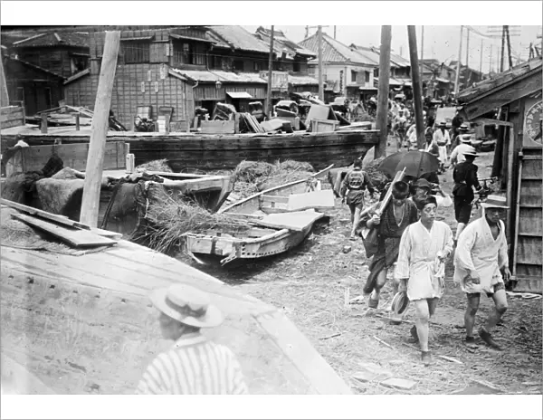 JAPAN: TYPHOON, c1911. Boats washed a mile inland at Tokyo, Japan, by a typhoon