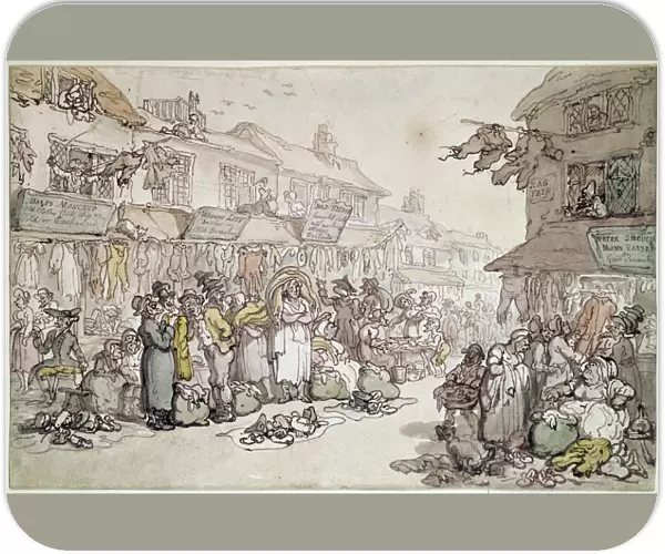 ROWLANDSON: RAG FAIR, 1784. Rag Fair. Rosemary Lane. Watercolor by Thomas Rowlandson