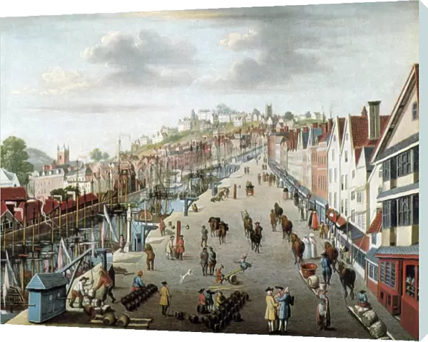 MONOMAY: BROAD QUAY. Broad Quay, Bristol. Oil, early 18th century, by Peter Monomay