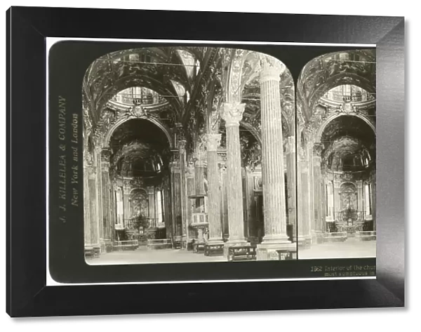 GENOA: BASILICA, 1908. Interior of the Basilica della Santissima Annunziata del Vastato in Geneo