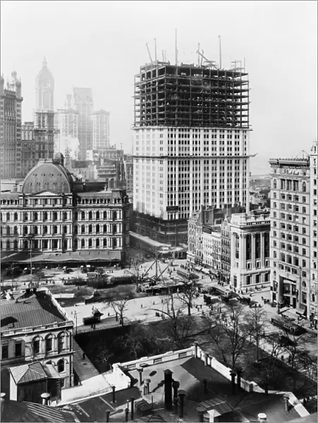 WOOLWORTH BUILDING, 1912. Partially constructed lower section of the Woolworth