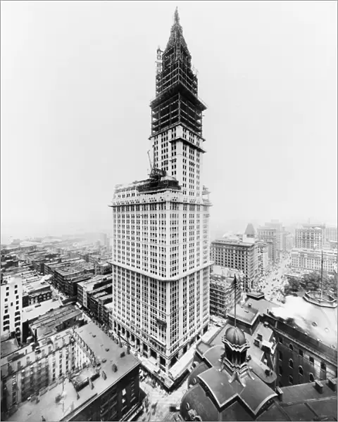 WOOLWORTH BUILDING, 1912. Tower construction for the Woolworth Building on lower Broadway