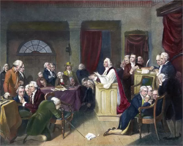 CONTINENTAL CONGRESS. Chaplain Jacob Duche leading the first prayer in the First