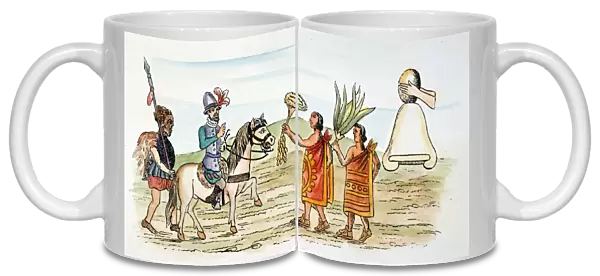 MEXICO: HERNANDO CORTES welcomed with gifts by Tlaxcaltec natives who believed