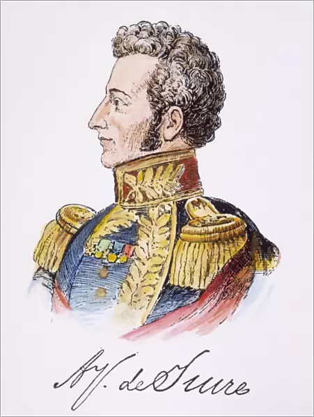 ANTONIO JOSE de SUCRE (1795-1830). Venezuelan liberator and general. Pen-and-ink drawing