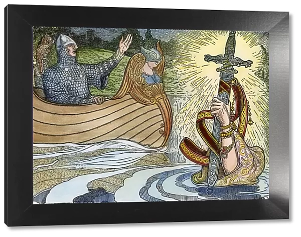 KING ARTHUR AND EXCALIBUR. King Arthur receiving the sword Excalibur from the Lady of the Lake