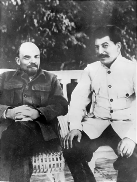 LENIN AND STALIN, 1923. Vladimir Lenin and Joseph Stalin at Lenins villa at Gorki in 1923