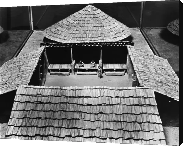 CREEK COUNCIL HOUSE. Model of a council house of Creek Native Americans of the