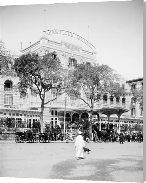 EGYPT: CAIRO. A view of the exterior of the Grand Continental Hotel, Cairo. Stereograph