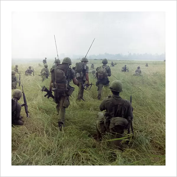 VIETNAM WAR, 1966. Members of the 101st Airborne Division moving across a rice
