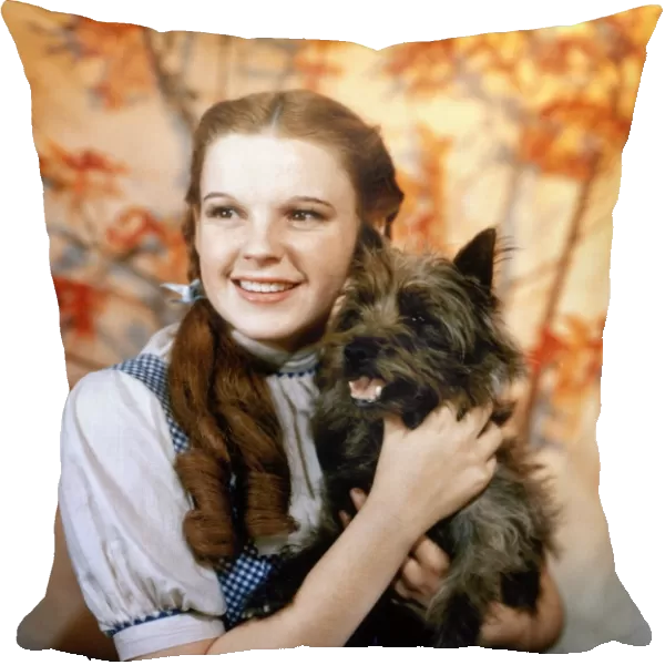 WIZARD OF OZ, 1939. Judy Garland as Dorothy, with her dog Toto, in the 1939 film The Wizard of Oz