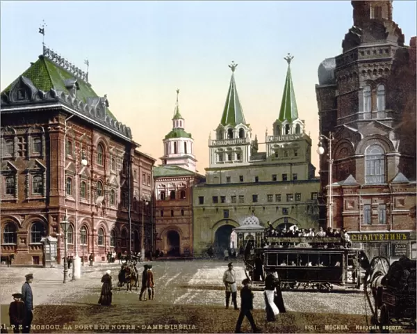 IBERIAN GATE, c1895. The Iberian Gate and Chapel, inbetween the Moscow City Hall on the left and the State Historical Museum on the right. Photochrome, c1895