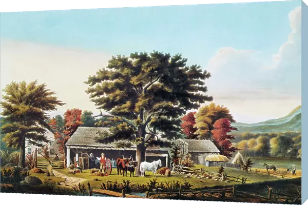 AUTUMN SCENE, 1866. Autumn in New England--Cider Making. Lithograph, 1866, by Currier & Ives