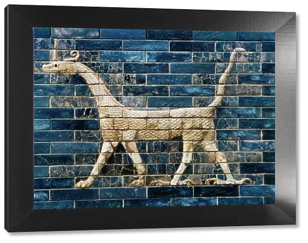 BABYLON: ISHTAR GATE 600 B. C. Glazed enamel brick sirrush dragon from the Ishtar Gate of Babylon, c600 B. C