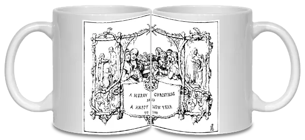 CHRISTMAS CARD, 1843. The first Christmas card, designed for Sir Henry Cole in 1843 by John Calcott Horsley, R. A