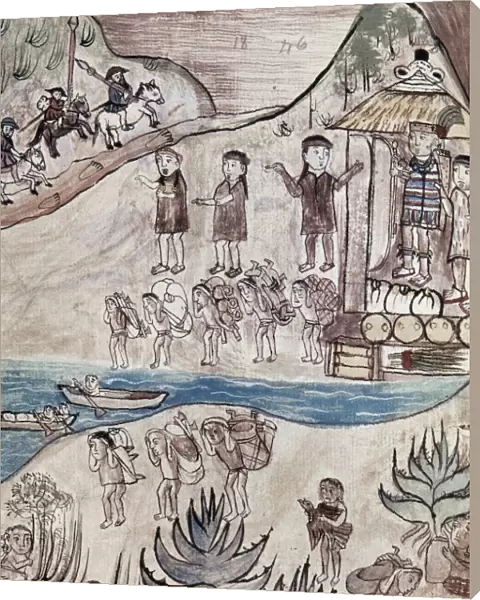 MEXICO: INDIANS, c1500. P urhepecha (Tarascan) Indians of Michoacan Province, Mexico, flee their village shortly before the arrival of Spanish conquistadors. Illustration, early 16th century, from An Account of the Ceremonies and Rites of the Indians of Michoacan Province
