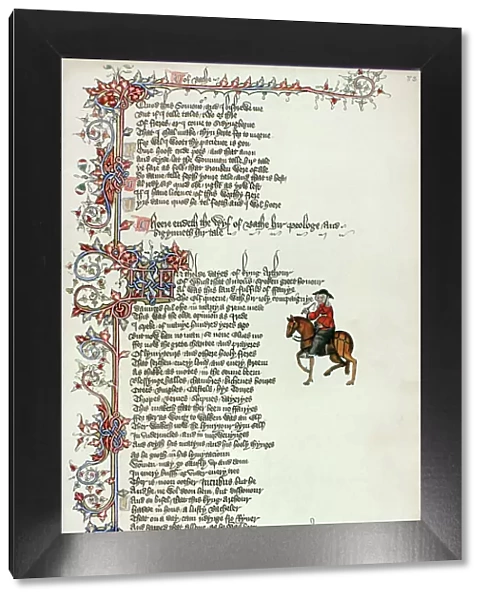 CHAUCER: CANTERBURY TALES. The Wife of Bath. A page from a facsimile of the Ellesmere manuscript of Geoffrey Chaucers Canterbury Tales, c1410