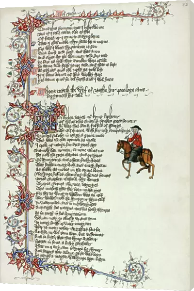 CHAUCER: CANTERBURY TALES. The Wife of Bath. A page from a facsimile of the Ellesmere manuscript of Geoffrey Chaucers Canterbury Tales, c1410