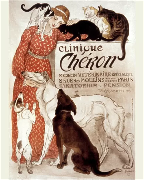 FRENCH VETERINARY CLINIC. Lithograph advertising poster, 1894, for Paris veterinary clinic by Theophile Alexandre Steinlen