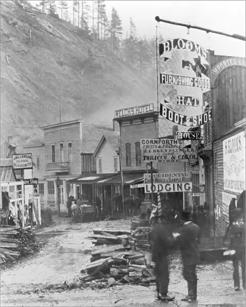 DEADWOOD, SOUTH DAKOTA. Wall Street, following Snaky Gulch bottom, in the frontier town of Deadwood, 1877