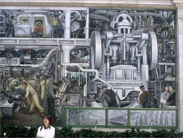 DIEGO RIVERA: DETROIT. Large detail from Diego Riveras mural, depicting the American automobile industry at The Detroit Institute of Arts, 1932-1933