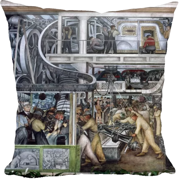 DIEGO RIVERA: DETROIT. Automobile Industry. Large detail of Diego Riveras mural at The Detroit Institute of Arts, 1932-1933