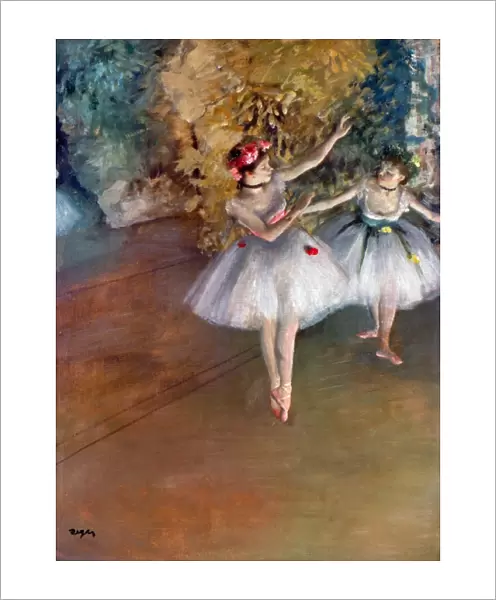 DEGAS: DANCERS, c1877. Two dancers on stage. Oil on canvas by Edgar Degas, c1877