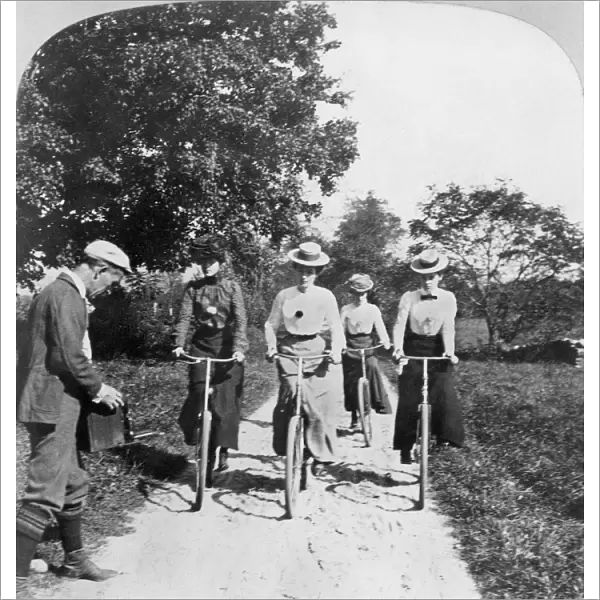 BICYCLING. Stereograph, 1902