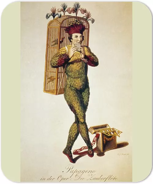 MOZART: MAGIC FLUTE, 1791. The character Papageno from Wolfgang Amadeus Mozarts 1791 opera The Magic Flute : contemporary Austrian illustration