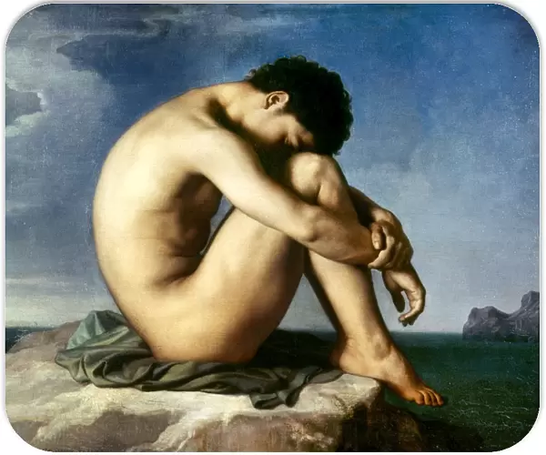 FLANDRIN: NUDE YOUTH, 1837. Nude Youth by the Seaside. Oil on canvas by Jean Hippolyte Flandrin, 1837