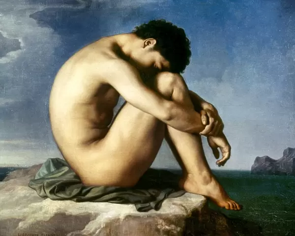 FLANDRIN: NUDE YOUTH, 1837. Nude Youth by the Seaside. Oil on canvas by Jean Hippolyte Flandrin, 1837
