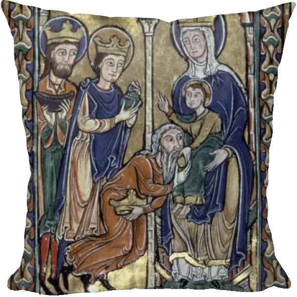 ADORATION OF MAGI. Late 12th century or early 13th century French manuscript illumination