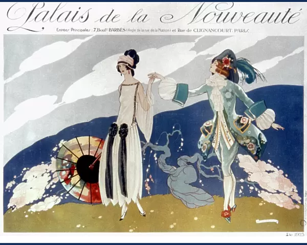 FRENCH FASHION AD, 1923. Fashion advertising poster, 1923, for French department store Dufayels Palais de la Nouveaute