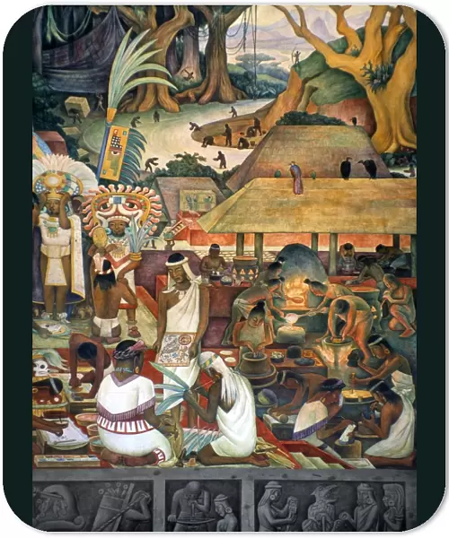 RIVERA: PRE-COLUMBIAN LIFE. The Zapotec Civilization. Mural, c1925, by Diego Rivera at the Ministry of Public Education, Mexico City