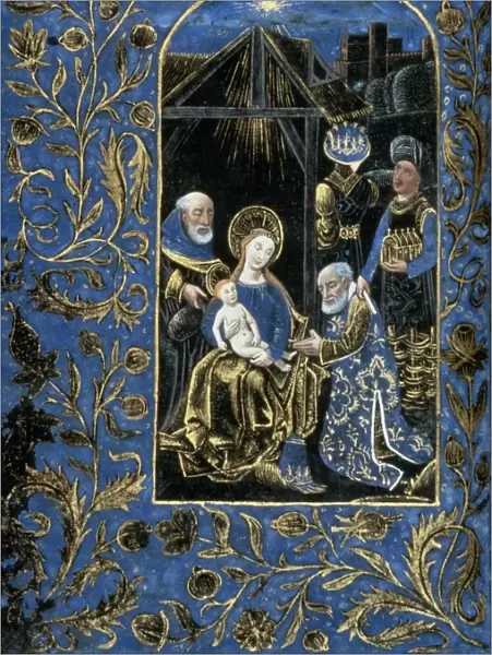 ADORATION OF MAGI. Illumination from a Flemish Book of Hours, late 15th century
